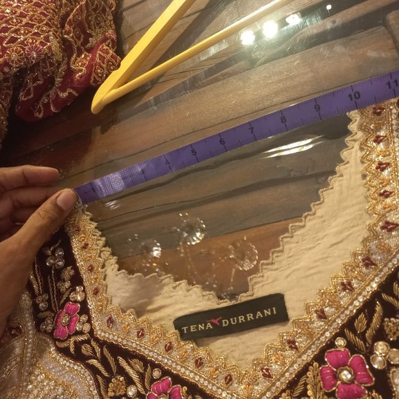 Tena Durrani Cream and Gold Sequin Wedding Dress with Bishop Sleeves - Picture 14 of 15